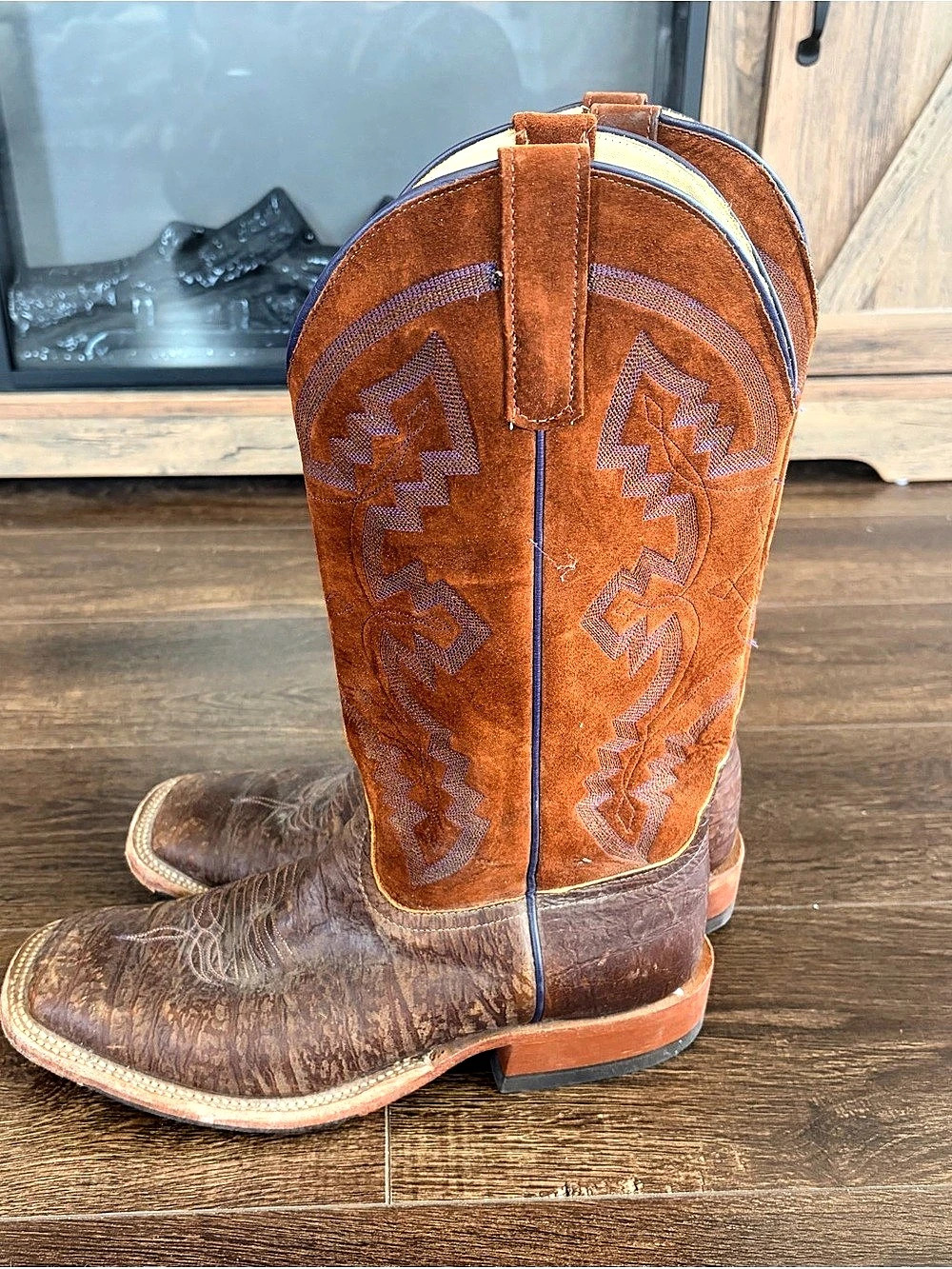 Anderson Bean Embroidered Western Boots Brown & Orange Men’s Size 10 - Picture 5 of 9